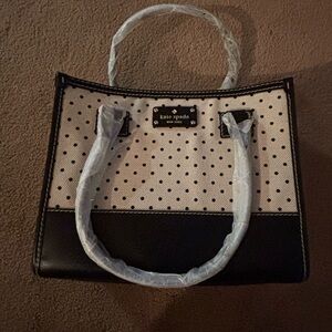 NWT Kate Spade Black and Cream Polka Dot Tote